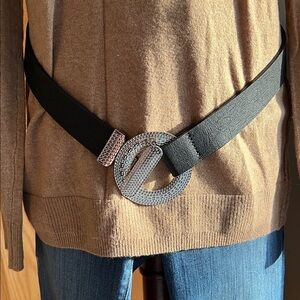 Never Worn Susan Graver Faux Black Leather S/M Belt with Silver Hook Buckle